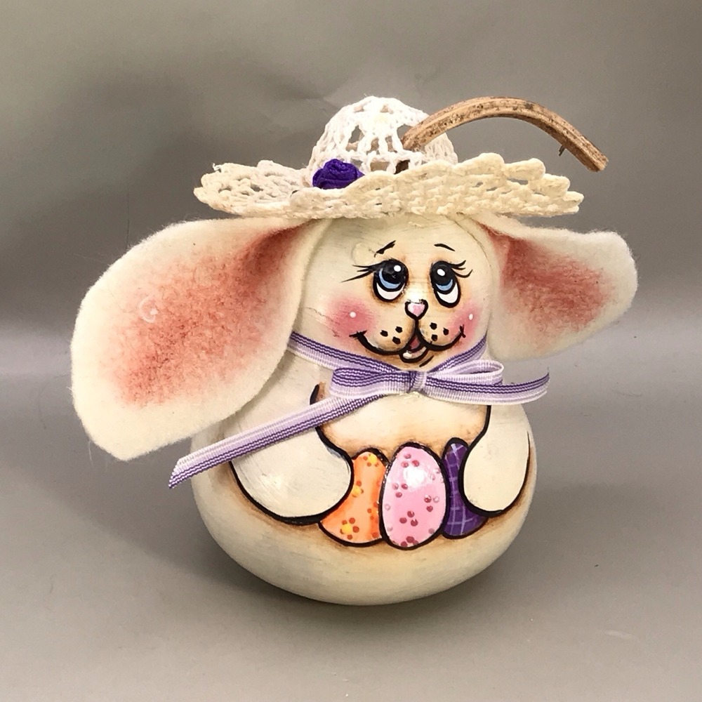 Painted Gourd Bunny Rabbit Felt Ears‎ Signed